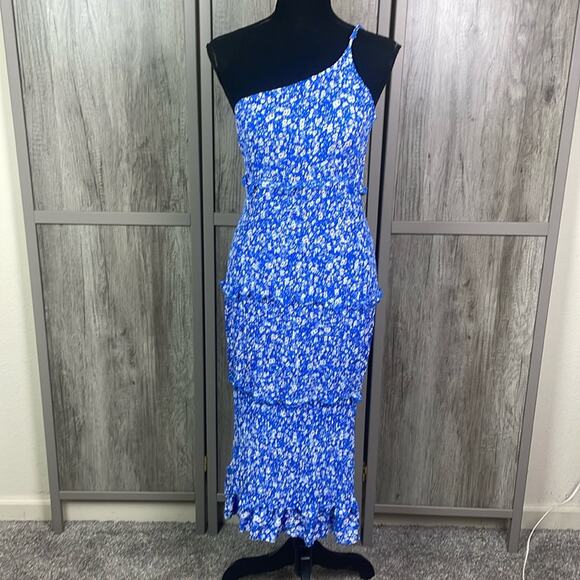 Prettygarden Floral Ruched One Shoulder Tiered Ruffle Bodycon Dress Women's LO - Picture 2 of 16